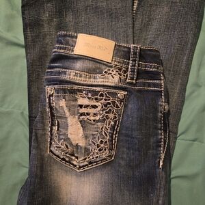 Miss Me Dark Blue Boot Cut Jeans with Embroidered Pocket